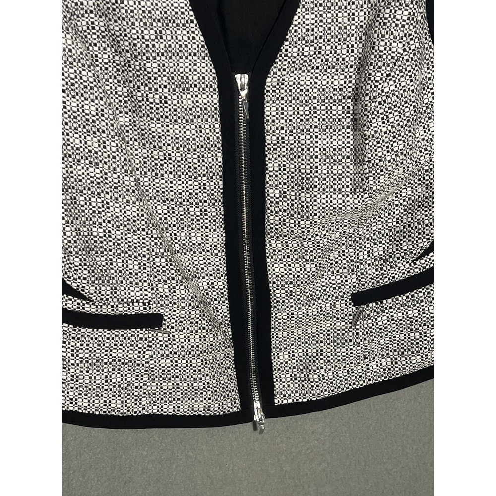 White House Black Market WHBM Women's Black White Tweed Zip Jacket Blazer Size - Picture 3 of 7